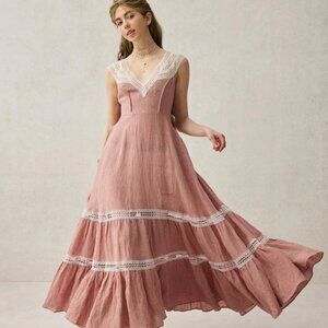 LINENNAIVE - Cherry Tree 25 Linen Dress - Sakura Cherry - Size L